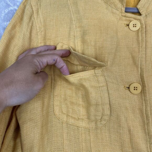 Eileen Fisher Organic Linen Doubleweave Utility Jacket Medium Marigold Yellow - Picture 4 of 13